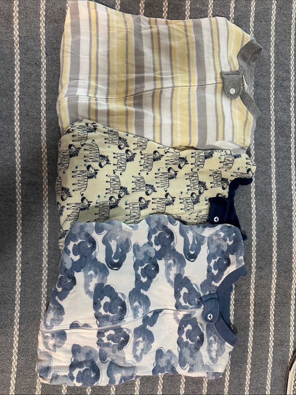 3-Pack Baby Zip Front Footies in Blue, Yellow, and Cream